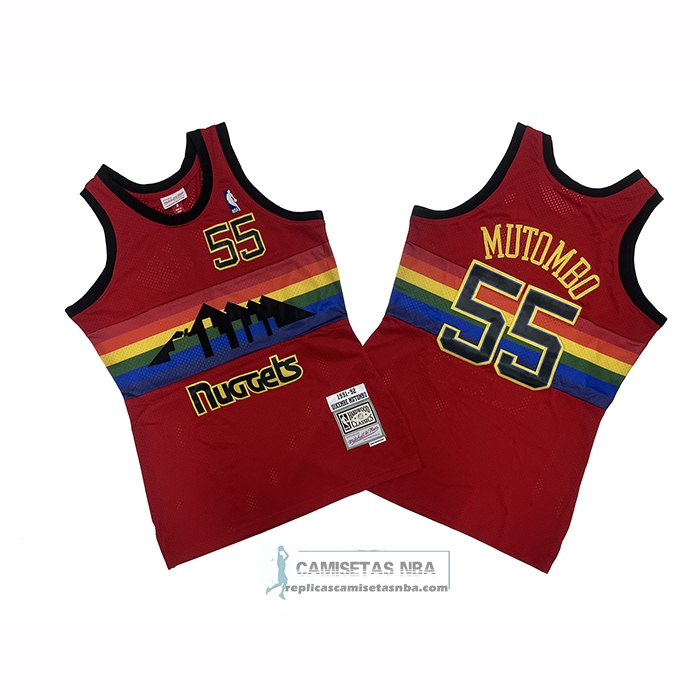 Camiseta Denver Nuggets Dikembe Mutombo NO 55 Mitchell & Ness 1991-92 Rojo